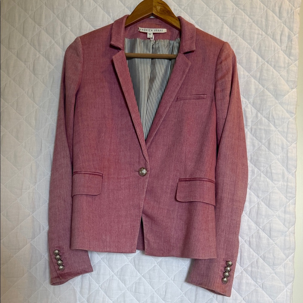 Veronica Beard Dusty Rose Linen-Blend Single-Button Blazer